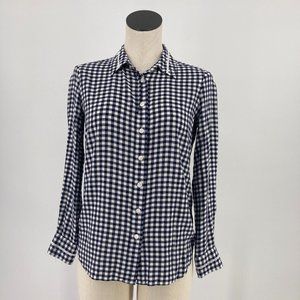 Draper James Top Navy Blue Plaid Long Sleeve Button Up Size 2